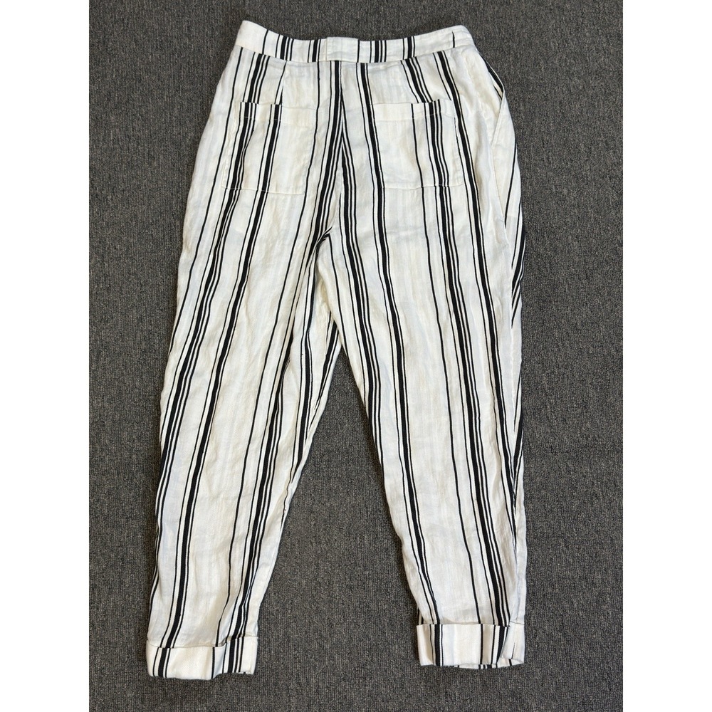 Ted Baker London Linen Blend Trouser Pants Womens Size 3 White Striped Beach